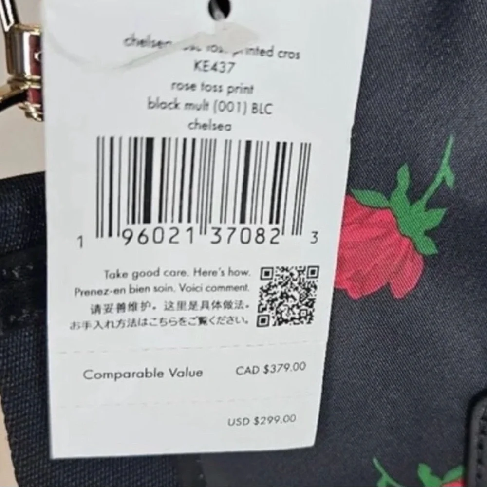 kate spade Black Floral Shoulder Bag with Red Rose Print and Pouch - Picture 7 of 8